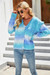 Autumn Multicolor Batch Printing V-Neck Single Breasted Stretch Knitting Sweater Blue