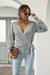 Autumn New Solid Color Knitted Stretch V-Neck Lace-Up Stylish Thin Sweater Gray