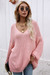 Autumn New Solid Color Knitted Stretch V-Neck Loose Stylish Sweater Pink