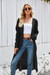 Autumn New Solid Color Stretch Knitted Hooded Pockets Long Cardigan Black