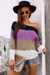 Autumn New Stylish Contrast Color Boat Neck Stretch Loose Knitting Casual Sweater Purple