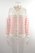 Autumn New Two Colors Stretch V-Neck Single-Breasted Frill Trim Stylish Striped Knits Pink