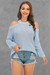 Autumn Solid Color Seven Colors Simple Hollow Out Loose Stylish Knitting Top Blue