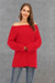 Autumn Winter Solid Color New Fashion Simple Off-Shoulder Knitting Sweater Red