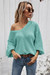 Five Colors Solid Color V-Neck New Fashion Simple Knitting Loose Top Green