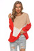 New Stylish Round Neck Autumn Contrast Color Stitching Loose Casual Knitting Top Red