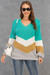 New Stylish Round Neck Autumn Contrast Color Stitching Loose Casual Knitting Top Green