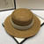 One Pc Summer New Pearl Decor 4 Colors Solid Flat Top Sun Protection Adjustable Weave Seaside Beach Straw Hat 54-58Cm Brown