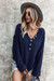 Pure Color New Style 6 Colors Simple Loose Fashionable Knitting Top Dark Blue