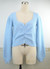 Solid Color Stretch Low-Cut Pleated Design Stylish Knits Sky Blue