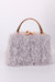 Stylish New Four Colors Flower Metal Rhinestone Lock Buckle Feather Clutch Bag 20Cm(L)* 5.5Cm(W)* 23Cm(H) Gray
