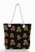 Stylish New Two Colors Cartoon Bear Batch Printing High-Capacity Zip-Up Shoulder Canvas Bag 42Cm(L)* 10Cm(W)* 37Cm(H) Black