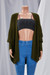 Winter New Solid Color Stretch Knitted Stylish Cardigan Sweater Dark Green