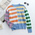 Winter New Three Colors Stripe Knitted Stretch Stylish Simple Casual Sweater Blue