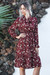 Autumn New All-Over Floral Printing Inelastic Bowknot Stylish Pastoral Style Midi Dress Rose Red