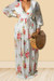 Autumn New Plus Size All-Over Floral Printing Inelastic V-Neck Tie-Waist Stylish Maxi Dress White