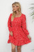 Autumn New Plus Size Three Colors Floral Printing Inelastic Ruffle Stylish Sweet Pastoral Style Mini Dress Red