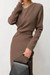 Autumn New Stylish Three Colors Crew Neck Kink Long Sleeve Zip-Up Stretch Slit Casual Midi Dress Brown