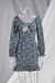 Autumn New Three Colors Floral Printing Inelastic V-Neck Ruffle Zip-Up Back Stylish Sweet Mini Dress Blue
