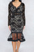 Autumn Plus Size Two Colors Lace And See Through Mesh Spliced Micro-Elastic Zip-Up Back Elegant Fishtail Midi Dress Black