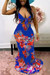 Custom Plus Size S-4Xl Four Colors Summer Batch Printing Bandage Deep V Sling Cut Out Sexy Maxi Dress Blue