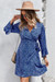 Early Autumn Long Micro Flare Sleeve Casual Batch Printing Bandage Inelastic Mini Dress Blue