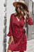 Early Autumn Long Micro Flare Sleeve Casual Batch Printing Bandage Inelastic Mini Dress Red