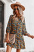 Early Autumn Long Sleeve Casual Batch Printing Inelastic Lace-Up Cutout Mini Dress Dark Blue