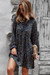 Early Autumn Long Sleeve Casual Batch Printing Lace-Up Inelastic Mini Dress Dark Blue