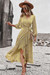 Early Autumn Long Sleeve Casual Batch Printing With A Belt Bandage Inelastic Holiday Style With Big Skirt Midi Dress Yellow