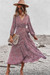 Early Autumn Long Sleeve Casual Batch Printing With A Belt Bandage Inelastic Holiday Style With Big Skirt Midi Dress Red