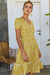Floral Batch Printing Short-Sleeve Summer New Stylish Buttons Loose Dress Yellow