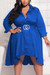 L-4Xl Plus Size Summer New 2 Colors Solid Color Inelastic Turndown Collar Single Breasted Irregular Stylish Casual Midi Dress(Without Belt) Blue