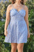 L-4Xl Summer New Plus Size 3 Colors Floral Batch Printing Inelastic Tatting Adjustable Straps Backless Zip-Up Stylish Mini Dress Blue