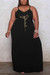 L-4Xl Summer New Plus Size 4 Colors Letter Fixed Printing Stretch Sling Floor Length Stylish Casual Maxi Dress Black