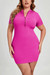 L-4Xl Summer New Plus Size 4 Colors Solid Color Stretch Zip-Up Stylish Bodycon Mini Dress Magenta