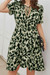 L-4Xl Summer New Plus Size Three Colors Leopard Printing Inelastic Tatting V-Neck Tied Ruffle Casual Midi Dress Green