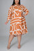 L-5Xl Plus Size Summer New Stylish Three Colors Batch Printing Lapel Button Inelastic Casual Midi Dress Orange