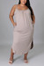 L-5Xl Summer New Plus Size 4 Colors Solid Color Stretch Backless Sling Pockets Casual Loose Midi Dress Beige