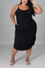 L-5Xl Summer New Plus Size 4 Colors Solid Color Stretch Backless Sling Pockets Casual Loose Midi Dress Black