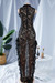 New Plus Size See Through Lace Micro-Elastic Ruffle Irregular Hem Zip-Up Back Sexy Maxi Dress (Without Lining) Black