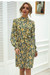 New Style 3 Colors Floral Batch Printing Lantern Sleeve Casual Dress (With Belt) Yellow