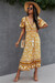 New Style 4 Colors Fashion V-Neck Flowers Batch Printing Laced Loose Dress Yellow