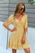 New Style Fresh Floral Batch Printing V-Neck Elbow Sleeve Loose Fashion Dress Yellow