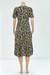 New Style Multicolor Flowers Batch Printing Elastic Waist Loose Dress (With Belt) Black