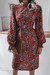New Stylish Autumn Floral Batch Printing Loose Chiffon Midi Dress (With Belt) Red