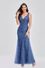 New Stylish Inelastic Zip-Up 5 Colors Plus Size Embroidered Sequin Sleeveless Mesh Patchwork Elegant Maxi Evening Dress(With Lining) Blue