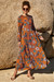 New Stylish Summer Flowers Batch Printing Long Sleeve Slim Casual Dress Orange