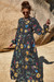 New Stylish Summer Flowers Batch Printing Long Sleeve Slim Casual Dress Black