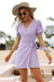New Stylish Summer V-Neck Floral Batch Printing Short Sleeve Chiffon Lace-Up Holiday Dress Purple